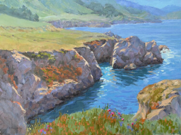 Painting titled "Coastal Blooms" by Tatyana Fogarty, Original Artwork, Oil Mounted on Other rigid panel