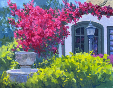 Painting titled "Bougainvillea In Ca…" by Tatyana Fogarty, Original Artwork, Oil Mounted on Other rigid panel