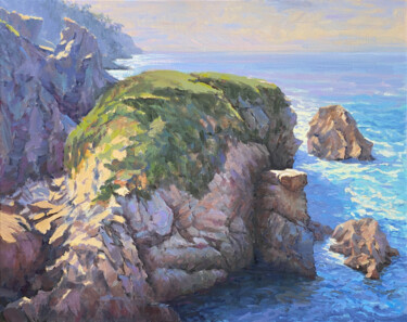 Painting titled "Sea, Cliffs, And Su…" by Tatyana Fogarty, Original Artwork, Oil