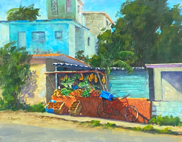 Malerei mit dem Titel "Caribbean Street Ve…" von Tatyana Fogarty, Original-Kunstwerk, Gouache Auf Holzplatte montiert