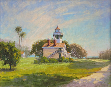 Painting titled "Point Fermin Lighth…" by Tatyana Fogarty, Original Artwork, Oil