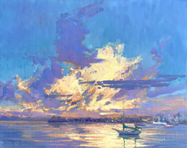 Painting titled "Dramatic Sunset Ove…" by Tatyana Fogarty, Original Artwork, Oil Mounted on Other rigid panel