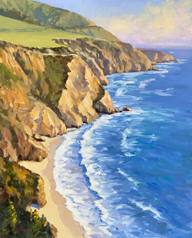 Painting titled "Big Sur Road Trip" by Tatyana Fogarty, Original Artwork, Oil Mounted on Aluminium