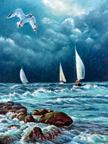 Картина под названием "Чайка над морем" - Граф Татьяна, Подлинное произведение искусства, Масло