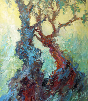 Painting titled "Olive trees" by Tatyana Ivolga, Original Artwork, Oil Mounted on Wood Stretcher frame