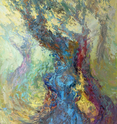Painting titled "Olive Trees 2" by Tatyana Ivolga, Original Artwork, Oil Mounted on Wood Stretcher frame
