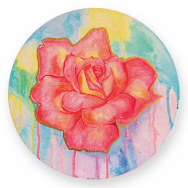 绘画 标题为“Chicago Peace Rose” 由Tatyana Karabanova (Bogdanova), 原创艺术品, 丙烯 安装在木质担架架上