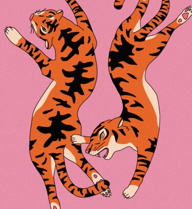 Digital Arts titled "Dancing Tigers" by Tatyana Karabanova (Bogdanova), Original Artwork, 2D Digital Work