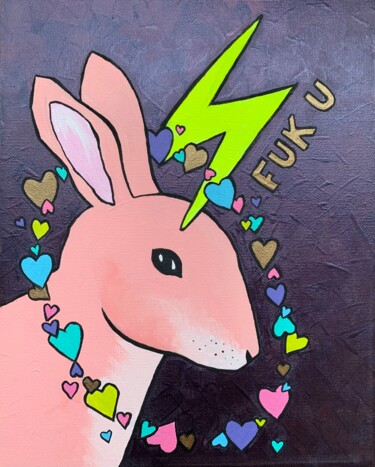 Malarstwo zatytułowany „Cute Stupid Rabbit” autorstwa Tatyana Karabanova (Bogdanova), Oryginalna praca, Akryl Zamontowany na…