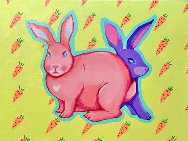 Peinture intitulée "Sweet Bunnies" par Tatyana Karabanova (Bogdanova), Œuvre d'art originale, Acrylique Monté sur Carton
