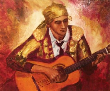 Schilderij getiteld "Spanish guitarist p…" door Tatyana Kurkova, Origineel Kunstwerk, Olie