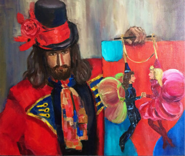 Malerei mit dem Titel "Puppeteer painting,…" von Tatyana Kurkova, Original-Kunstwerk, Öl