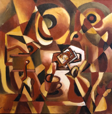 Malerei mit dem Titel "Coffee and Jazz pai…" von Tatyana Kurkova, Original-Kunstwerk, Öl