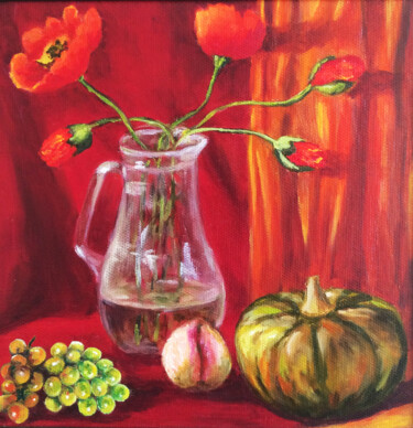 Pintura titulada "Poppy painting Food…" por Tatyana Kurkova, Obra de arte original, Oleo