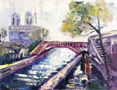 Malerei mit dem Titel "Rain in Paris paint…" von Tatyana Kurkova, Original-Kunstwerk, Öl