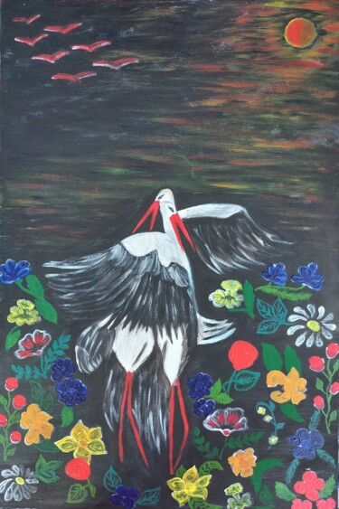 Картина под названием "Пара на все життя" - Tatyana Leshan, Подлинное произведение искусства, Акрил Установлен на Деревянная…