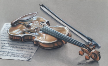 Dibujo titulada "Violin" por Tatyana Lukanenko, Obra de arte original, Pastel