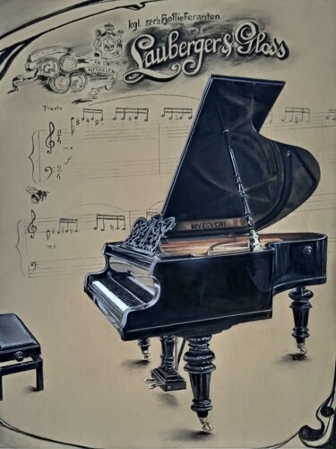 Schilderij getiteld "Grand piano Flight…" door Tatyana Lukanenko, Origineel Kunstwerk, Pastel