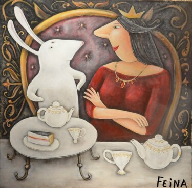 Schilderij getiteld "Королева любит зайца" door Tatyana Mariya Feina, Origineel Kunstwerk, Olie