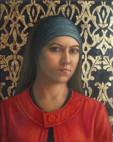 Painting titled "Self portrait in red" by Tatyana Mironova, Original Artwork, Oil
