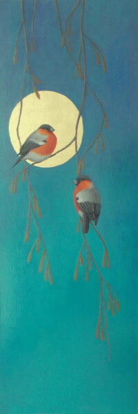 Malerei mit dem Titel ""Winter birds"" von Tatyana Mironova, Original-Kunstwerk, Acryl