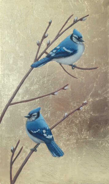 Peinture intitulée ""Spring Jays"" par Tatyana Mironova, Œuvre d'art originale, Acrylique