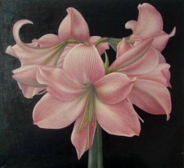 Schilderij getiteld ""Pink Amaryllis"" door Tatyana Mironova, Origineel Kunstwerk, Olie