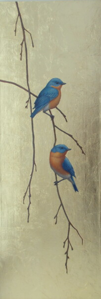 Malerei mit dem Titel ""Eastern bluebirds"" von Tatyana Mironova, Original-Kunstwerk, Acryl