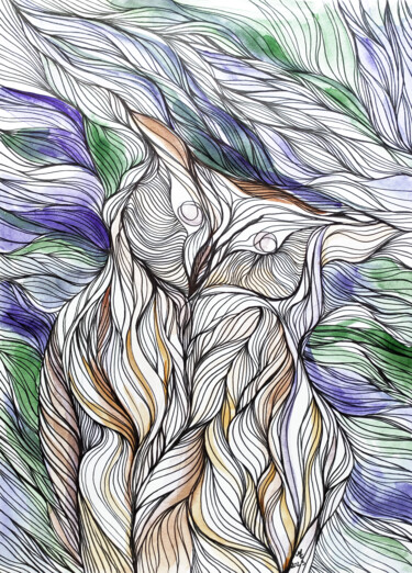 Malerei mit dem Titel "Deep forest. Owl" von Tatyana Mustafina (MUSTA), Original-Kunstwerk, Aquarell