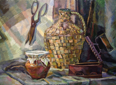 Картина под названием "Peasant utensils" - Tatyana Oparina-Mirolubova, Подлинное произведение искусства, Масло