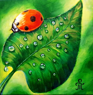 Painting titled "Ladybug" by Tatyana Orlovetskaya, Original Artwork, Acrylic Mounted on Wood Stretcher frame