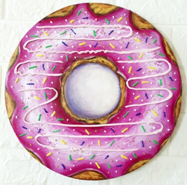 Painting titled "Pink donut" by Tatyana Orlovetskaya, Original Artwork, Acrylic Mounted on Wood Stretcher frame