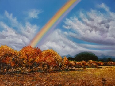 Картина под названием "Autumn landscape wi…" - Tatyana Orlovetskaya, Подлинное произведение искусства, Масло Установлен на Д…