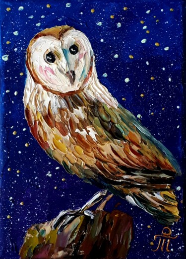 Malerei mit dem Titel "Barn owl" von Tatyana Orlovetskaya, Original-Kunstwerk, Öl Auf Keilrahmen aus Holz montiert