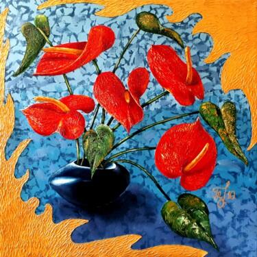 Painting titled "Anthurium flower fo…" by Tatyana Orlovetskaya, Original Artwork, Oil Mounted on Wood Stretcher frame
