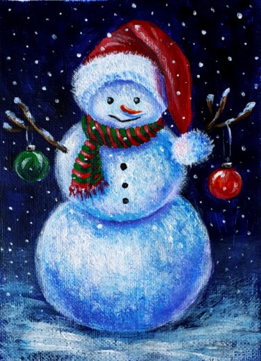 Peinture intitulée "Snowman" par Tatyana Orlovetskaya, Œuvre d'art originale, Acrylique