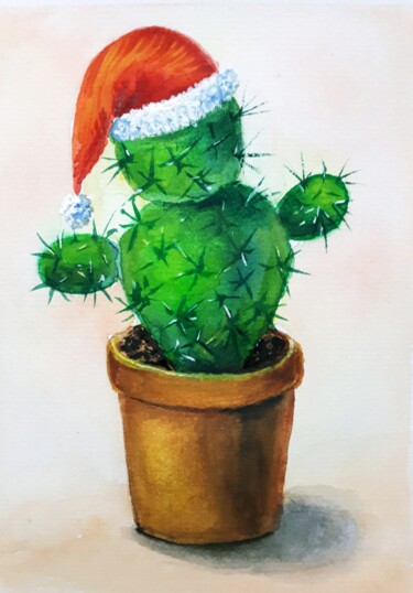 Картина под названием "Christmas Cactus" - Tatyana Orlovetskaya, Подлинное произведение искусства, Акварель