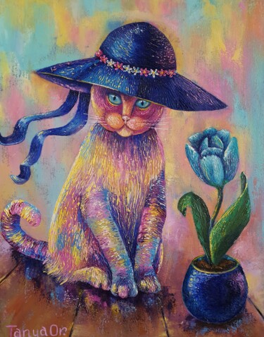 Schilderij getiteld "Cat Matilda" door Tatyana Orlovetskaya, Origineel Kunstwerk, Olie Gemonteerd op Frame voor houten branc…