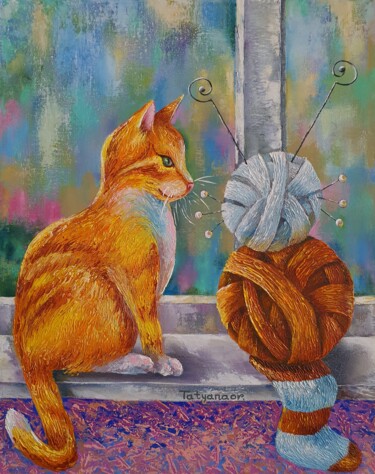 Pintura titulada "Ginger kitten" por Tatyana Orlovetskaya, Obra de arte original, Oleo Montado en Bastidor de camilla de mad…