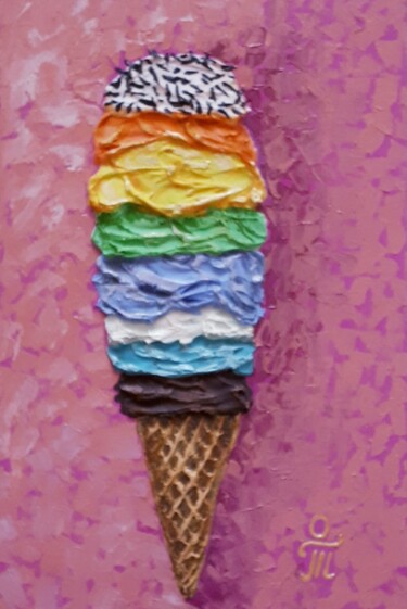 Painting titled "Ice cream cone" by Tatyana Orlovetskaya, Original Artwork, Acrylic Mounted on Cardboard