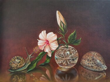 Картина под названием "Snail and flower" - Tatyana Orlovetskaya, Подлинное произведение искусства, Масло Установлен на Дерев…