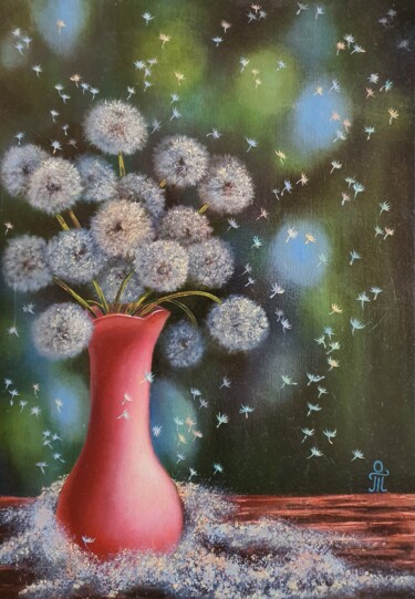 Pintura intitulada "Bouquet of dandelio…" por Tatyana Orlovetskaya, Obras de arte originais, Óleo Montado em Armação em made…