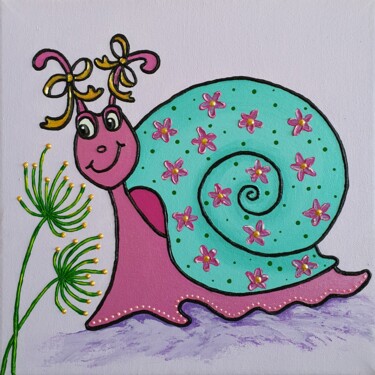Pintura titulada "Cute Snail" por Tatyana Orlovetskaya, Obra de arte original, Acrílico Montado en Bastidor de camilla de ma…