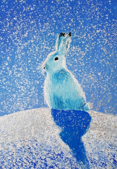 Pintura intitulada "Hare in winter" por Tatyana Orlovetskaya, Obras de arte originais, Acrílico