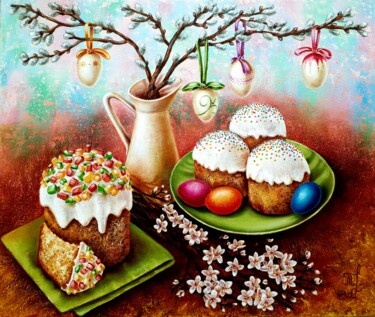 Peinture intitulée "Easter still life" par Tatyana Orlovetskaya, Œuvre d'art originale, Huile Monté sur Châssis en bois