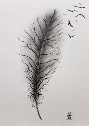 Рисунок под названием "Black Feather" - Tatyana Orlovetskaya, Подлинное произведение искусства, Масло