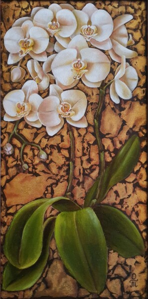 Painting titled "Lovely orchid" by Tatyana Orlovetskaya, Original Artwork, Oil Mounted on Wood Stretcher frame