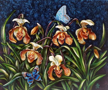 Peinture intitulée "Jardin d'orchidees" par Tatyana Orlovetskaya, Œuvre d'art originale, Huile Monté sur Châssis en bois