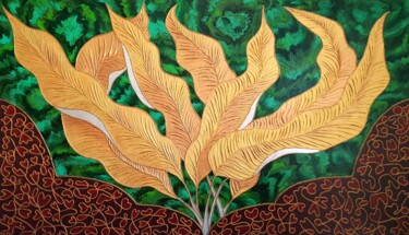 Pittura intitolato "Golden Fern Leaves" da Tatyana Orlovetskaya, Opera d'arte originale, Olio Montato su Telaio per barella…