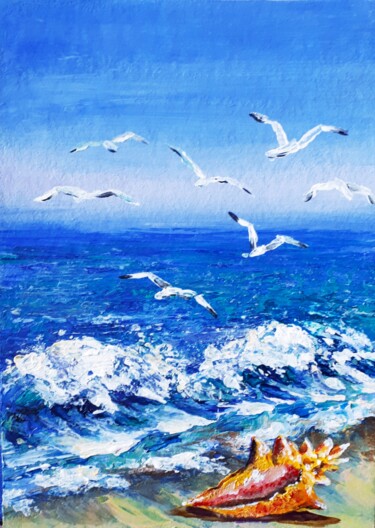 Schilderij getiteld "Paysage marin avec…" door Tatyana Orlovetskaya, Origineel Kunstwerk, Acryl